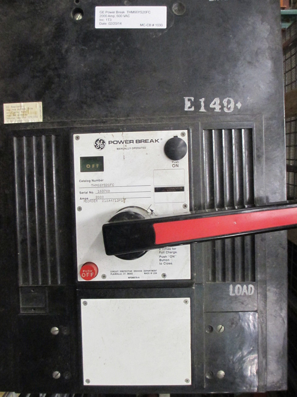 Picture of THM66YS20FC GE Power Break Breaker 2000 Amp 600 VAC W/Aux W/Shunt M/O