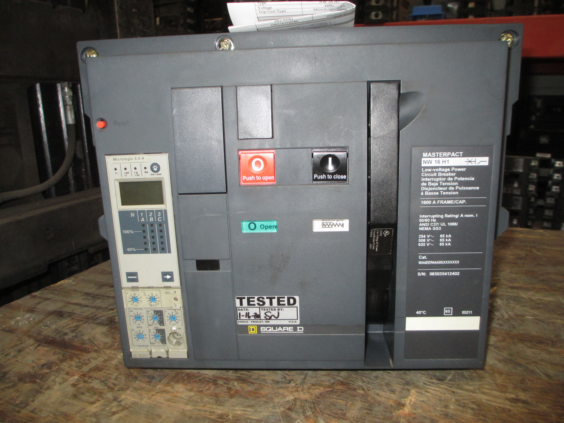 Picture of Square D MasterPact NW16H1 Circuit Breaker 1600 Amp 600 Volt AC M/O D/O