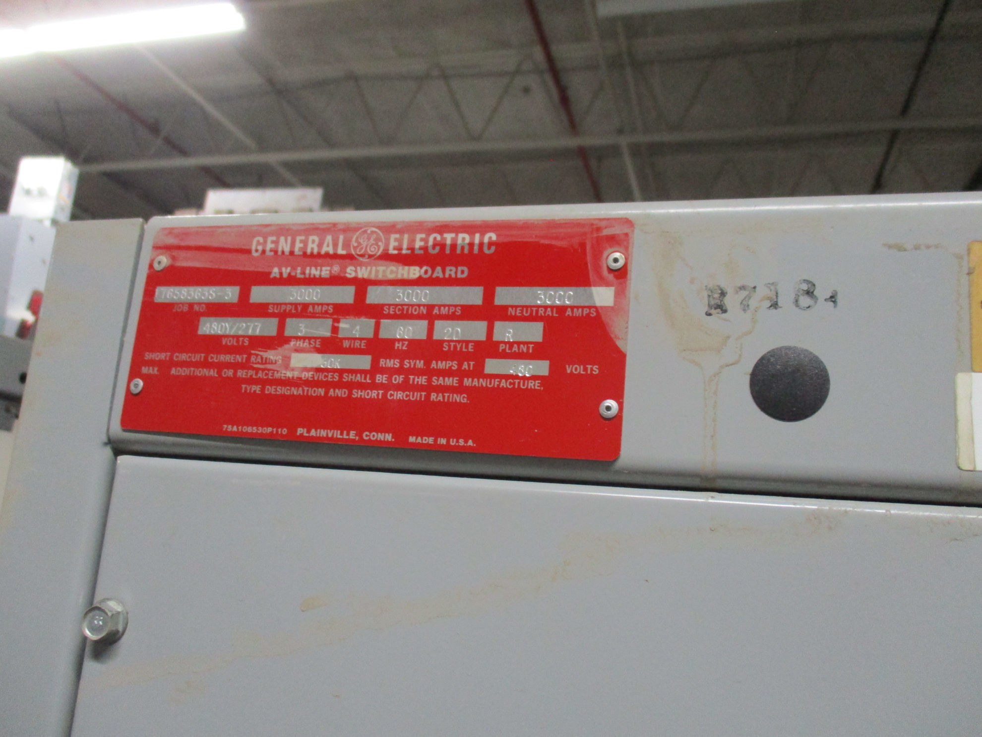 GE AVLine Switchboard 3000A 480Y/277V QA3033CBC MainTieMain NEMA 1