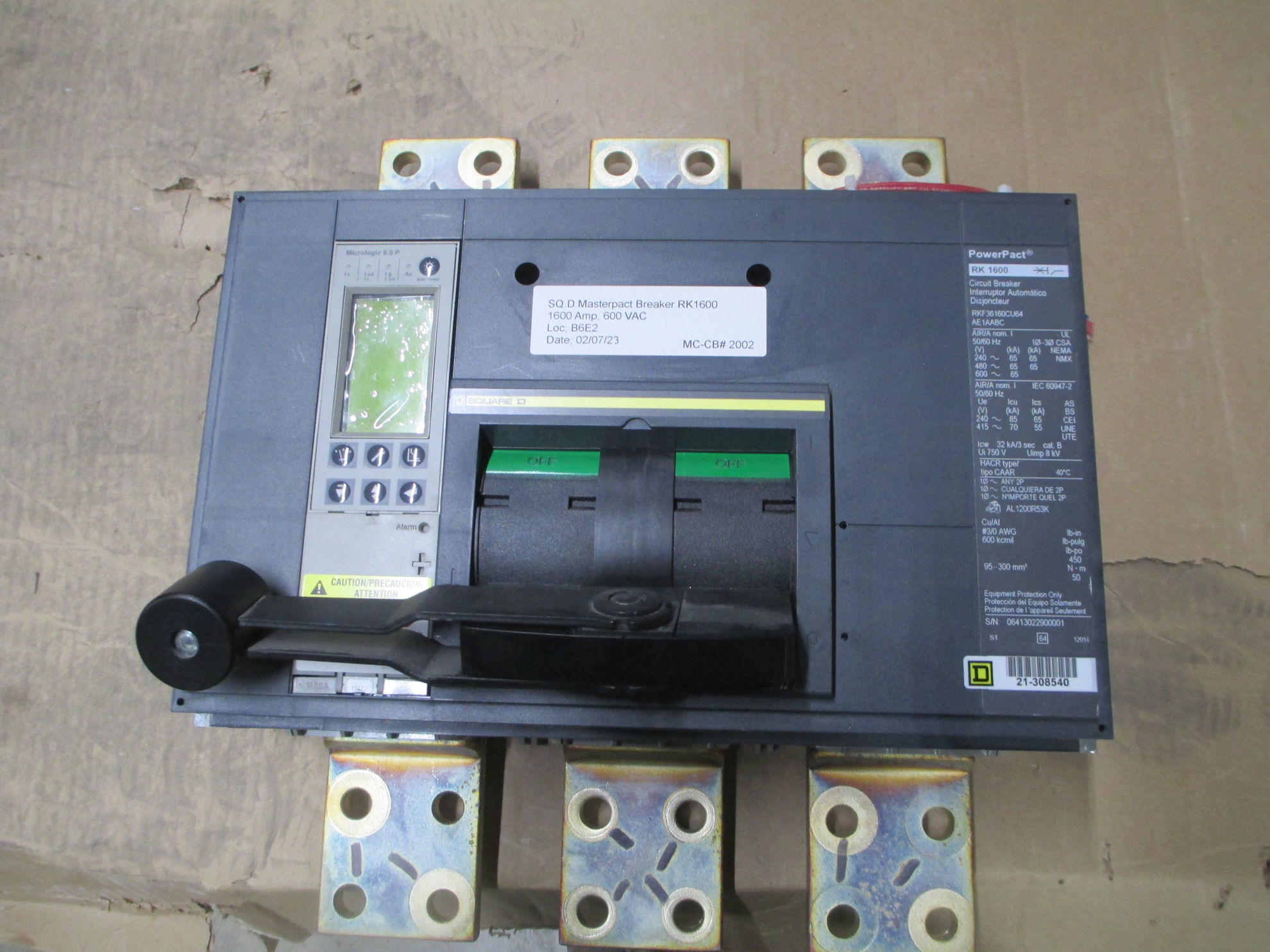 Picture of Square D RK1600 PowerPact Circuit Breaker 1600 Amp 600 Volt AC F/M M/O