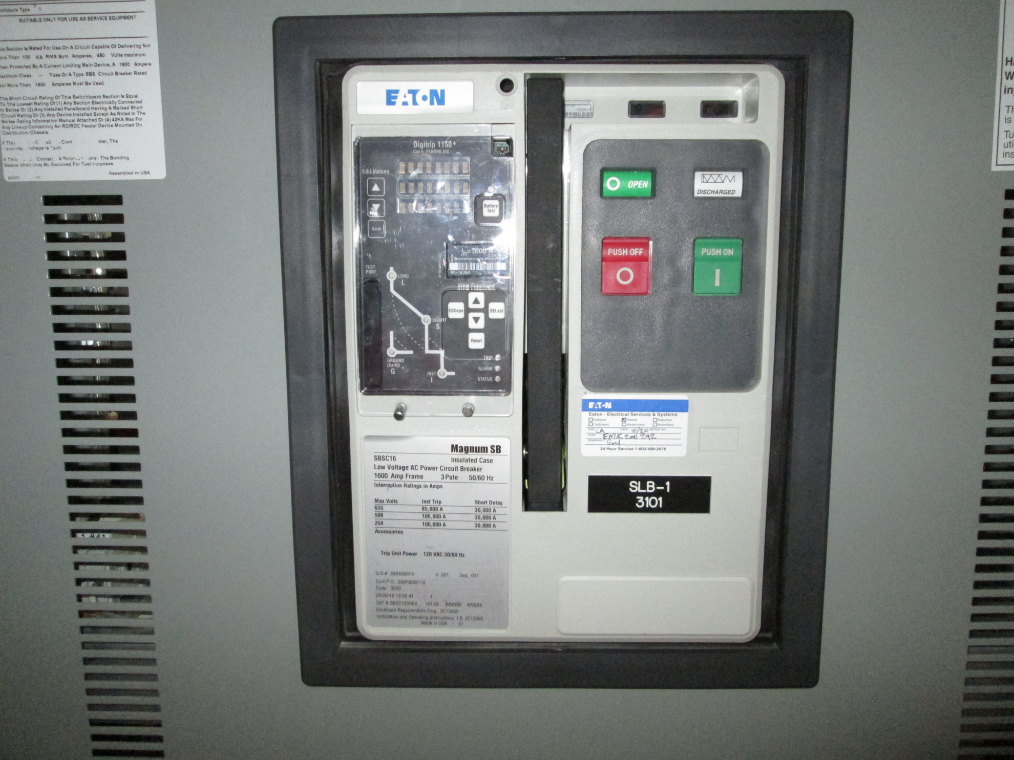 Eaton PowRLine Switchboard 1600 Amp 480Y/277 Volt 3Ph 4W NEMA 1 R&G