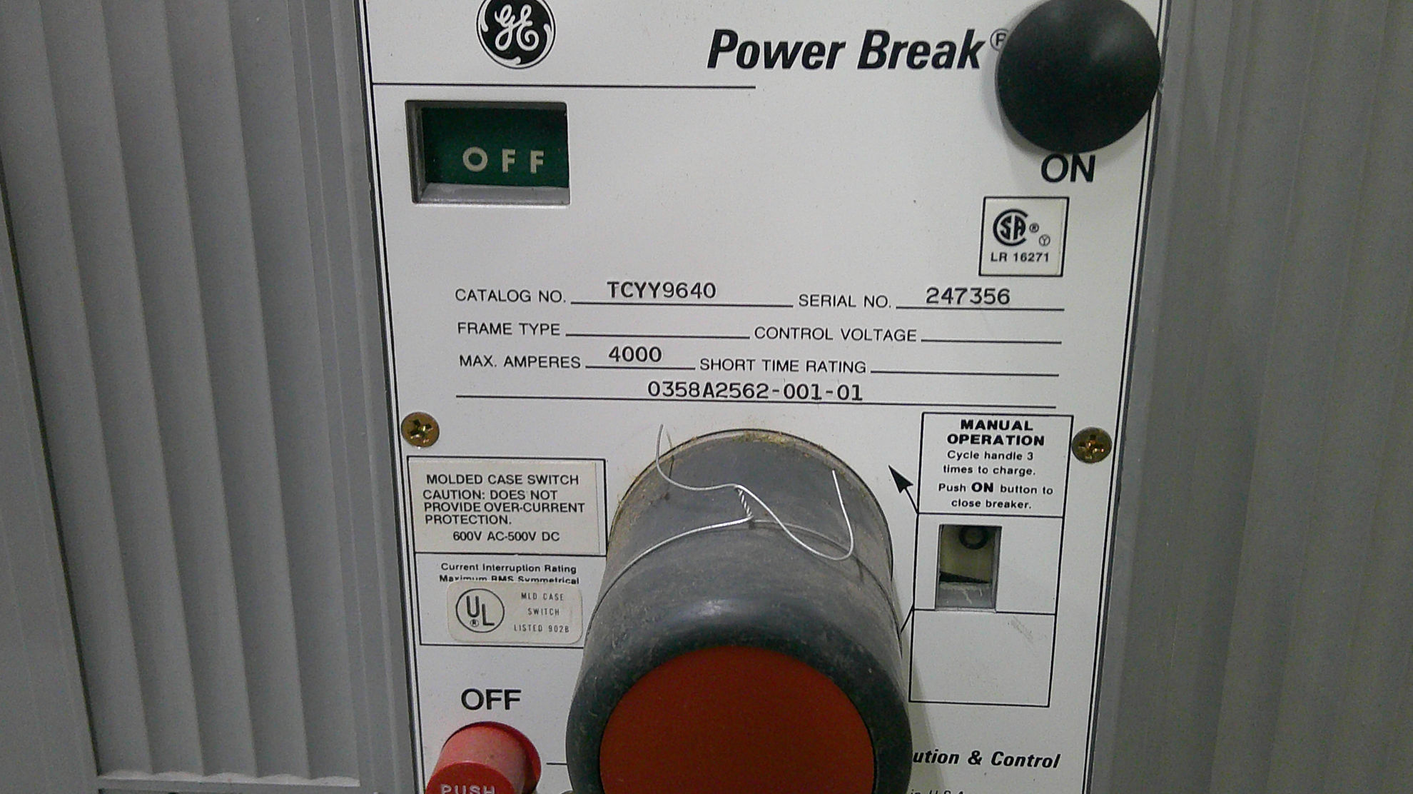 General Electric Power Break TCYY9640 Circuit Breaker 4000 Amp 600 Volt ...