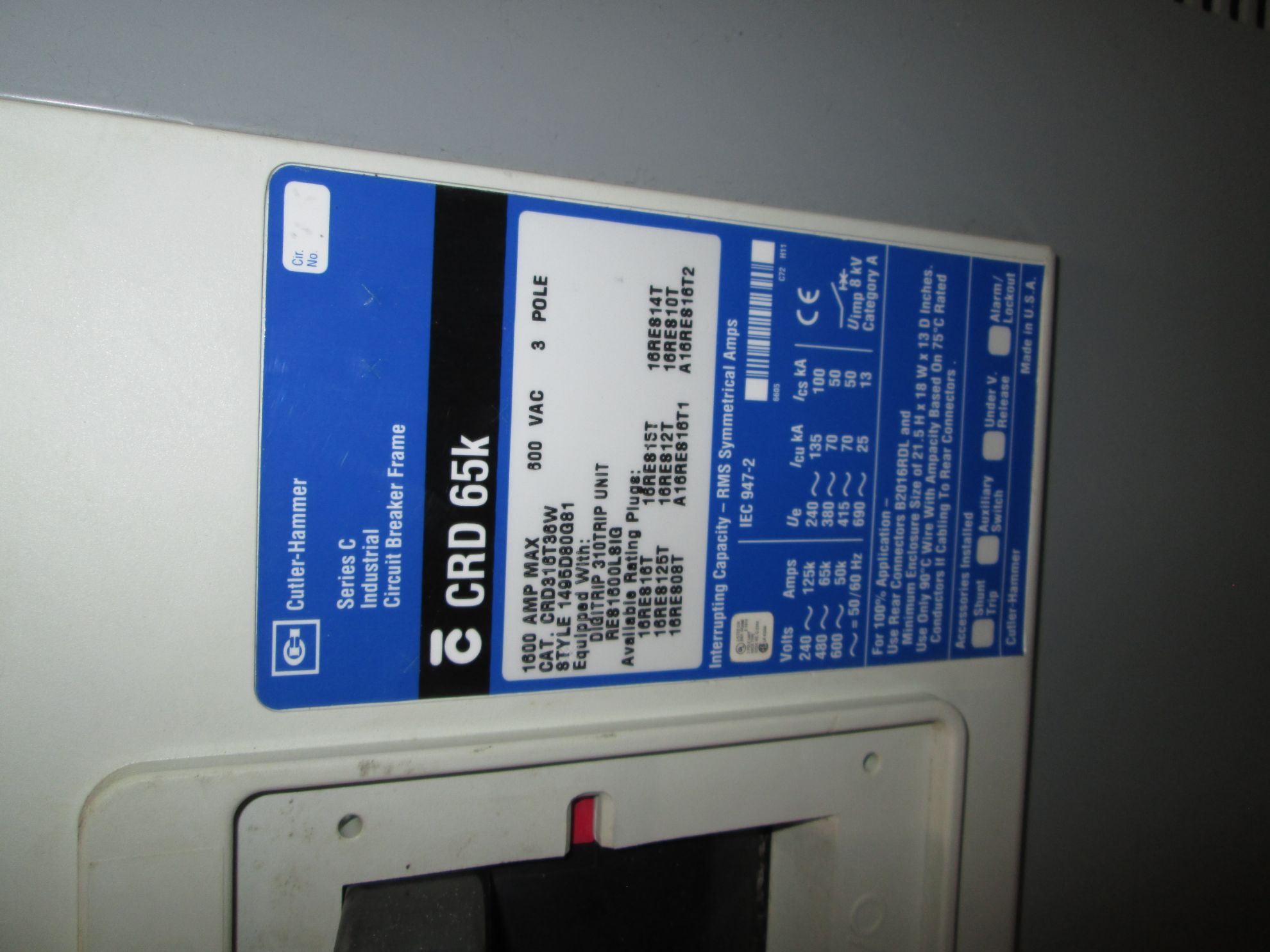 Cutler-Hammer Pow-R-Line Switchboard CRD316T36W | 1600 Amp Main Breaker ...