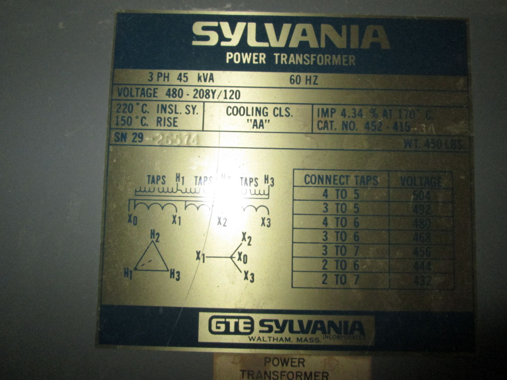 Sylvania Low Voltage Dry Type Transformer | 45 KVA 480-208Y/120 Volt ...