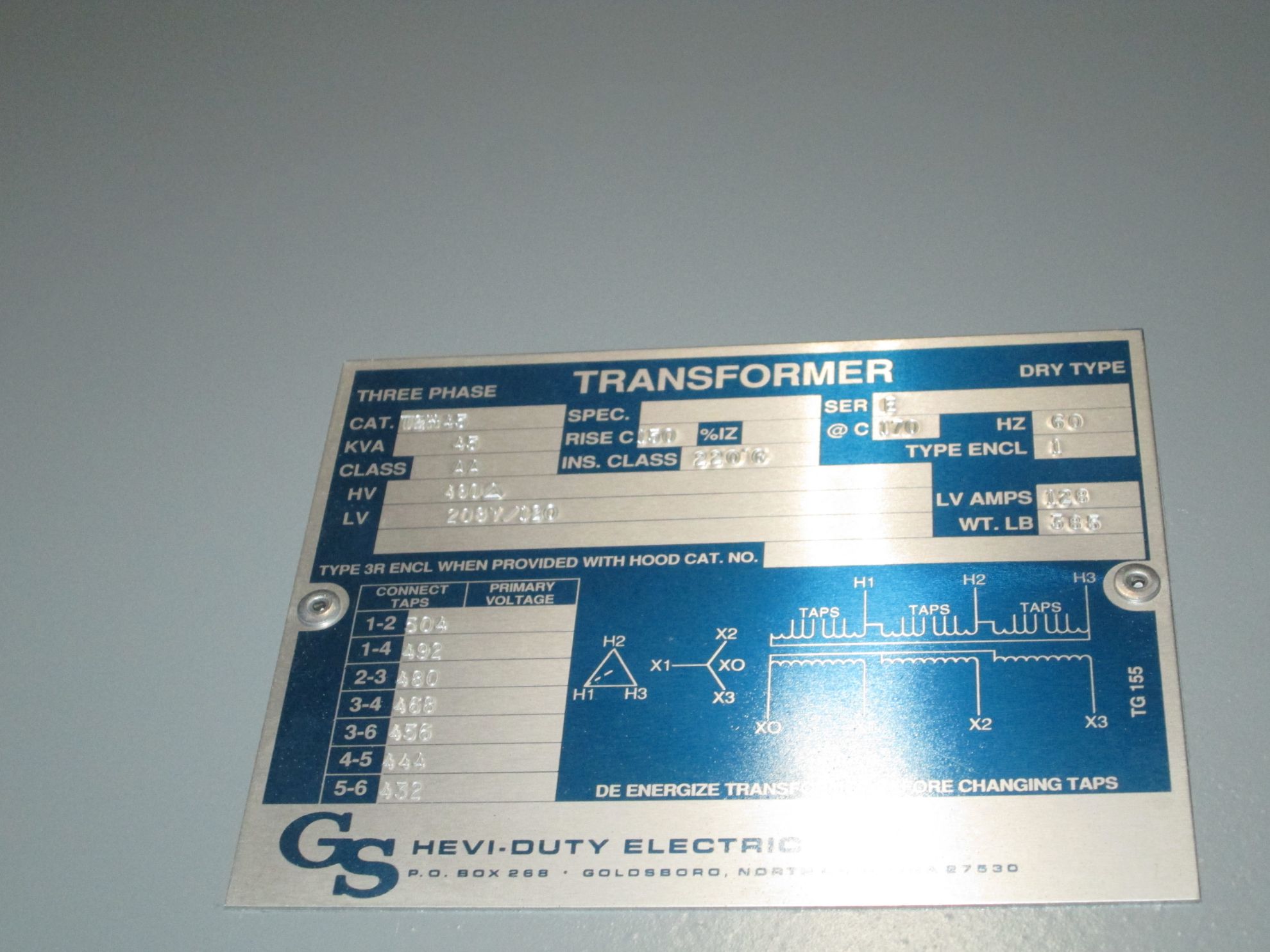 Hevi-Duty Low Voltage Dry Type Transformer | 45 KVA 480-208Y/120 Volt ...