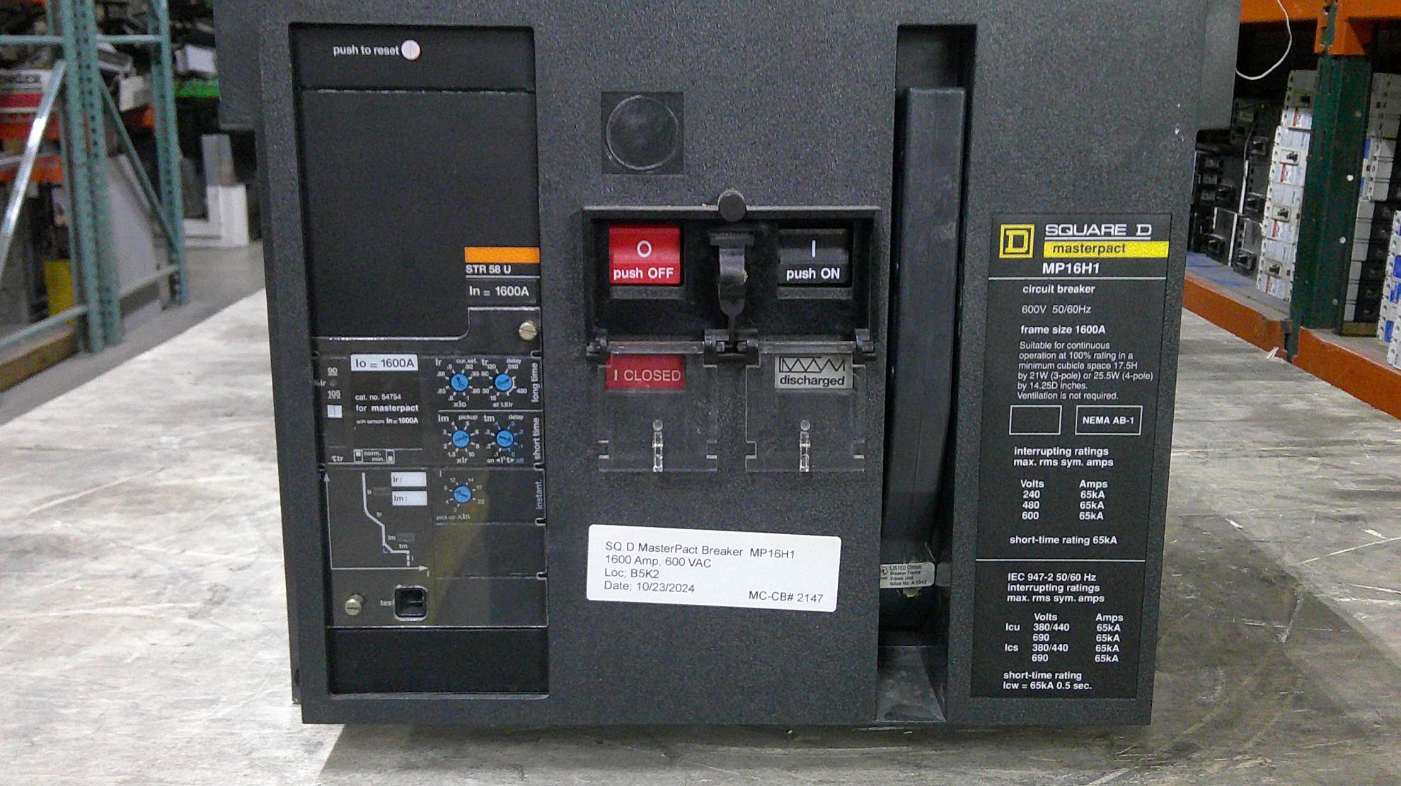 Picture of Square D MasterPact MP16H1 Circuit Breaker 1600 Amp 600 Volt AC E/O D/O