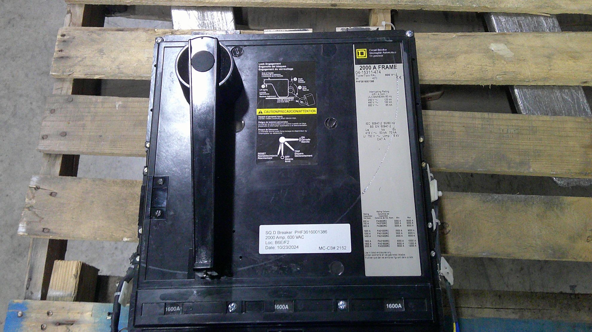 Picture of Square D PAL Circuit Breaker 2000 Amp 600 Volt AC M/O F/M 