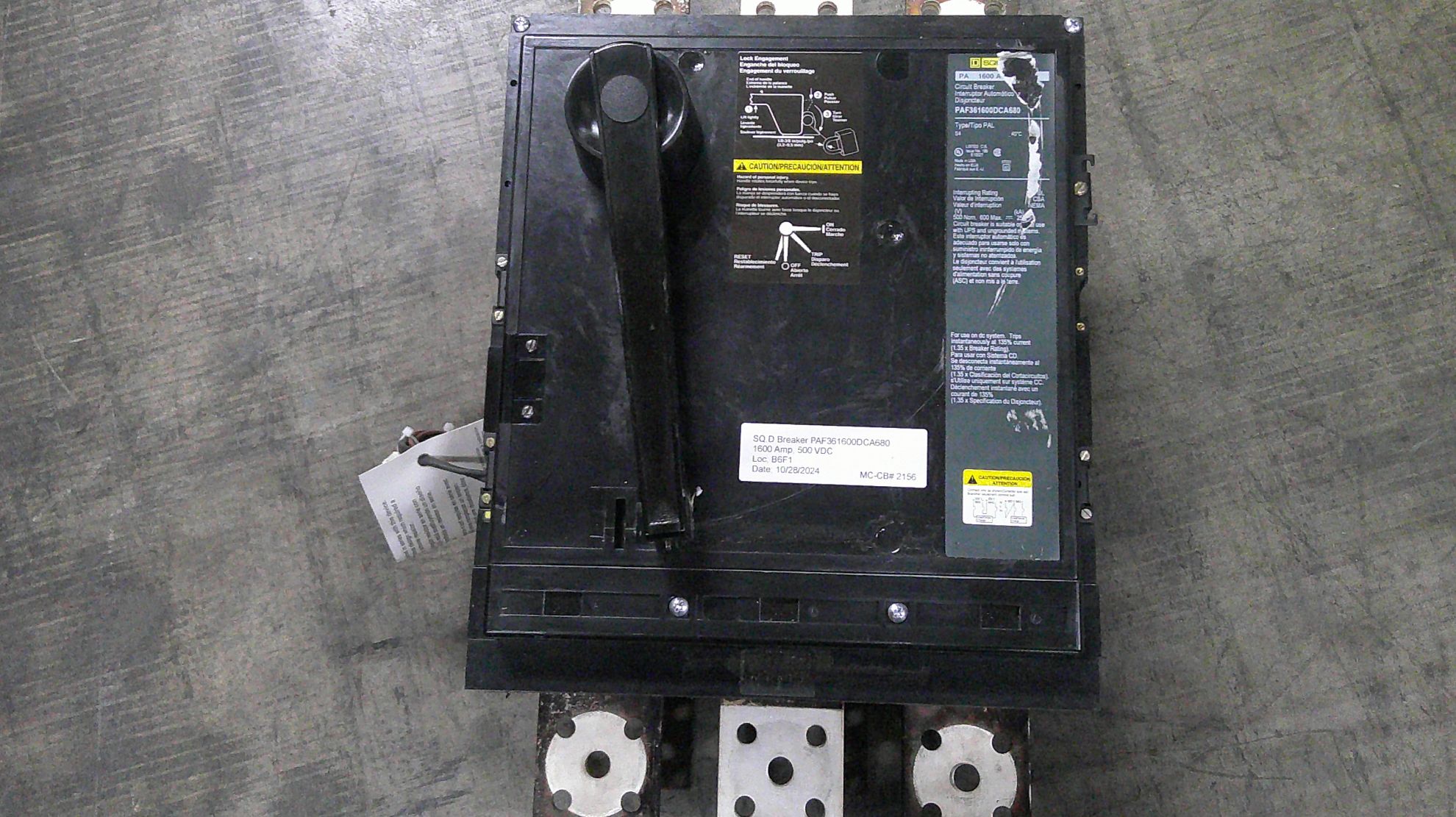 Picture of Square D PAL Circuit Breaker PAF361600DCA680 1600 Amp 500 Volt DC M/O F/M