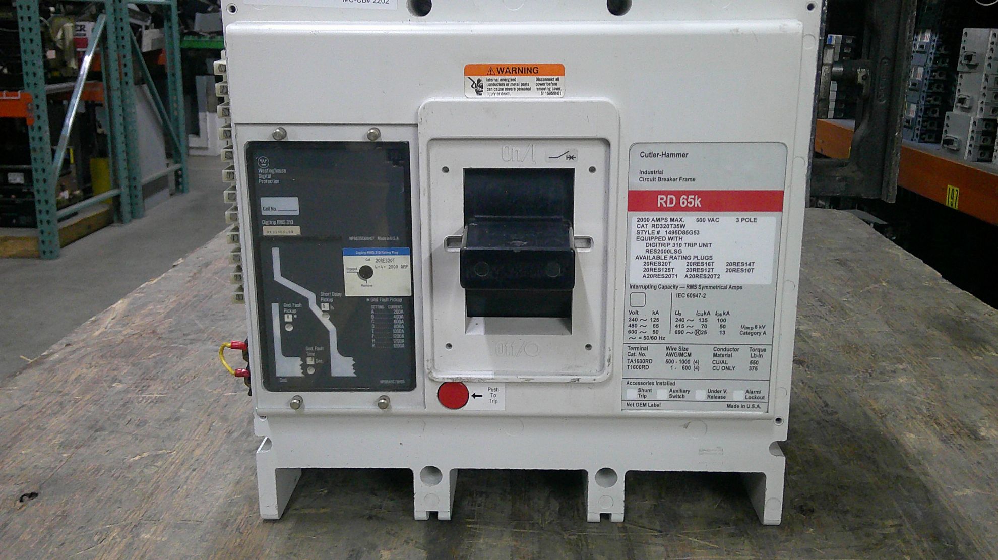 Picture of Cutler-Hammer RD65K Circuit Breaker 2000 Amp 600 Volt AC M/O F/M