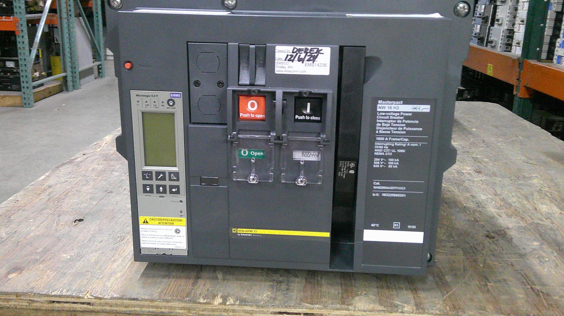 Picture of Square D Masterpact NW16H3 Circuit Breaker 1600 Amp 600 Volt AC E/O D/O New