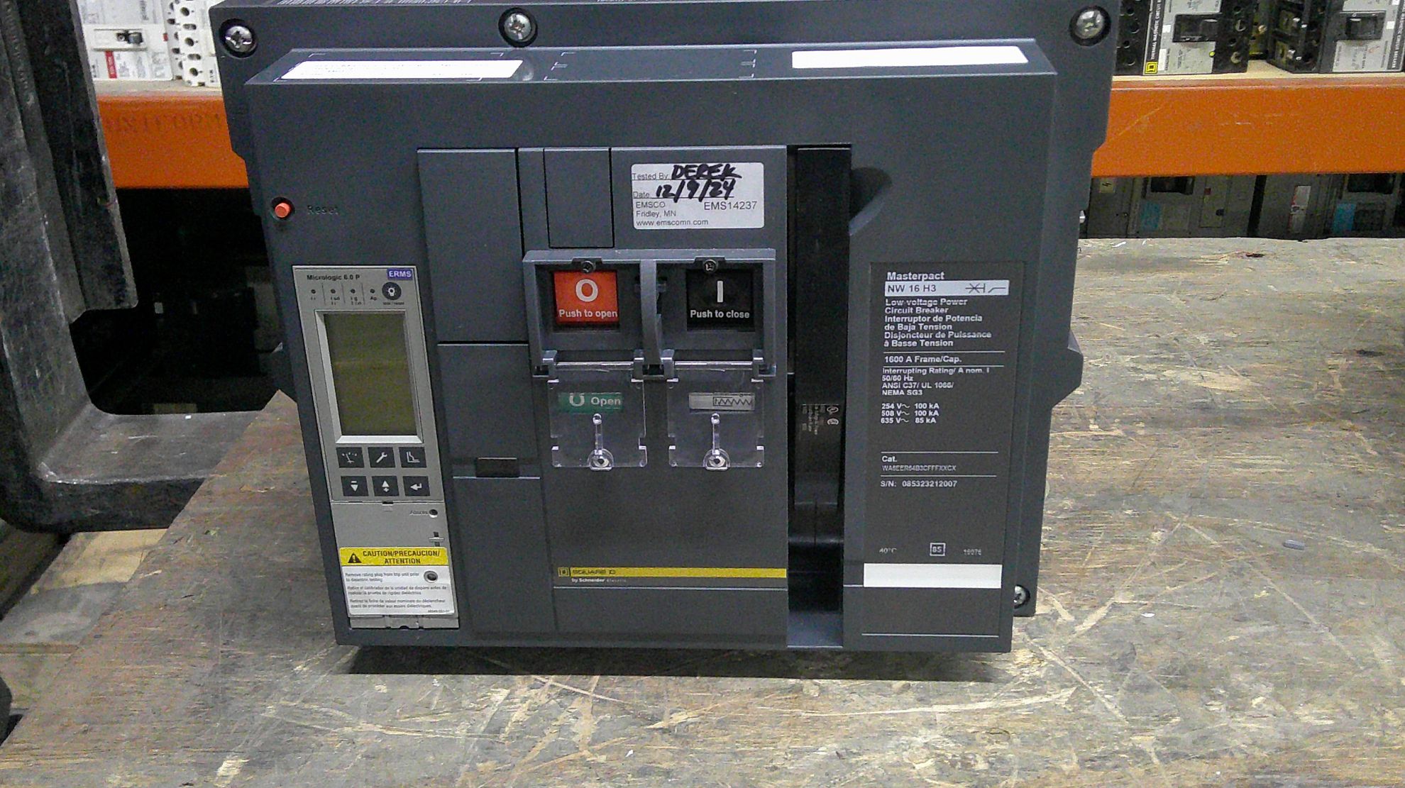 Picture of Square D MasterPact NW16H3 Circuit Breaker 1600 Amp 600 Volt AC E/O D/O