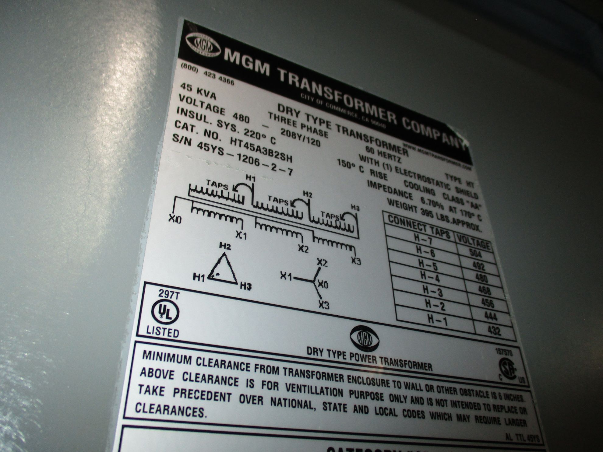 MGM Low Voltage Dry Type Transformer | 45 KVA 480-208Y/120 Volt | 3 ...