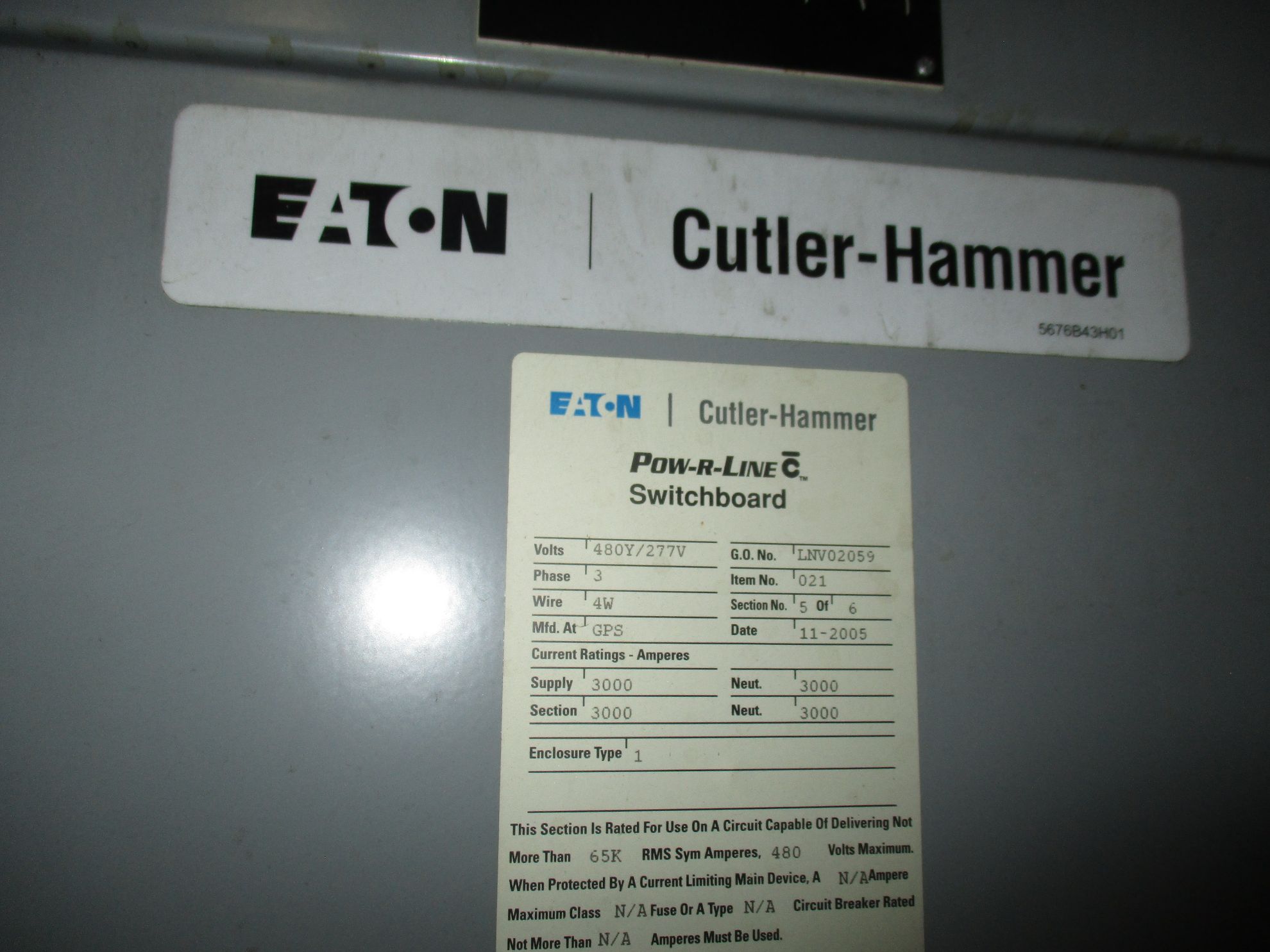 Cutler-Hammer Pow-R-Line Switchboard MDSC30 | 3000 Amp Main Breaker ...