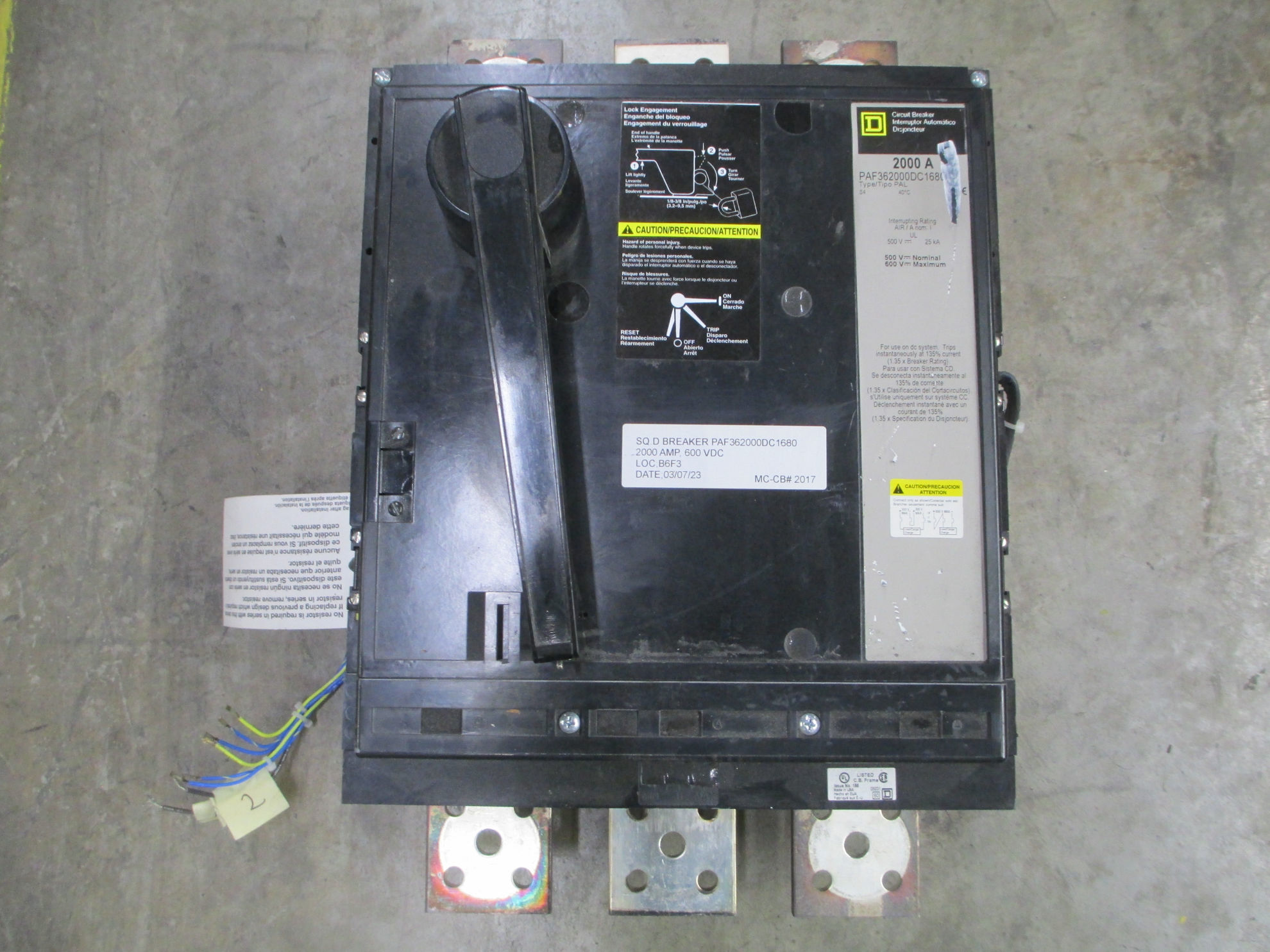Picture of Square D PAF362000DC1680 Circuit Breaker 2000 Amp 600 Volt AC F/M M/O