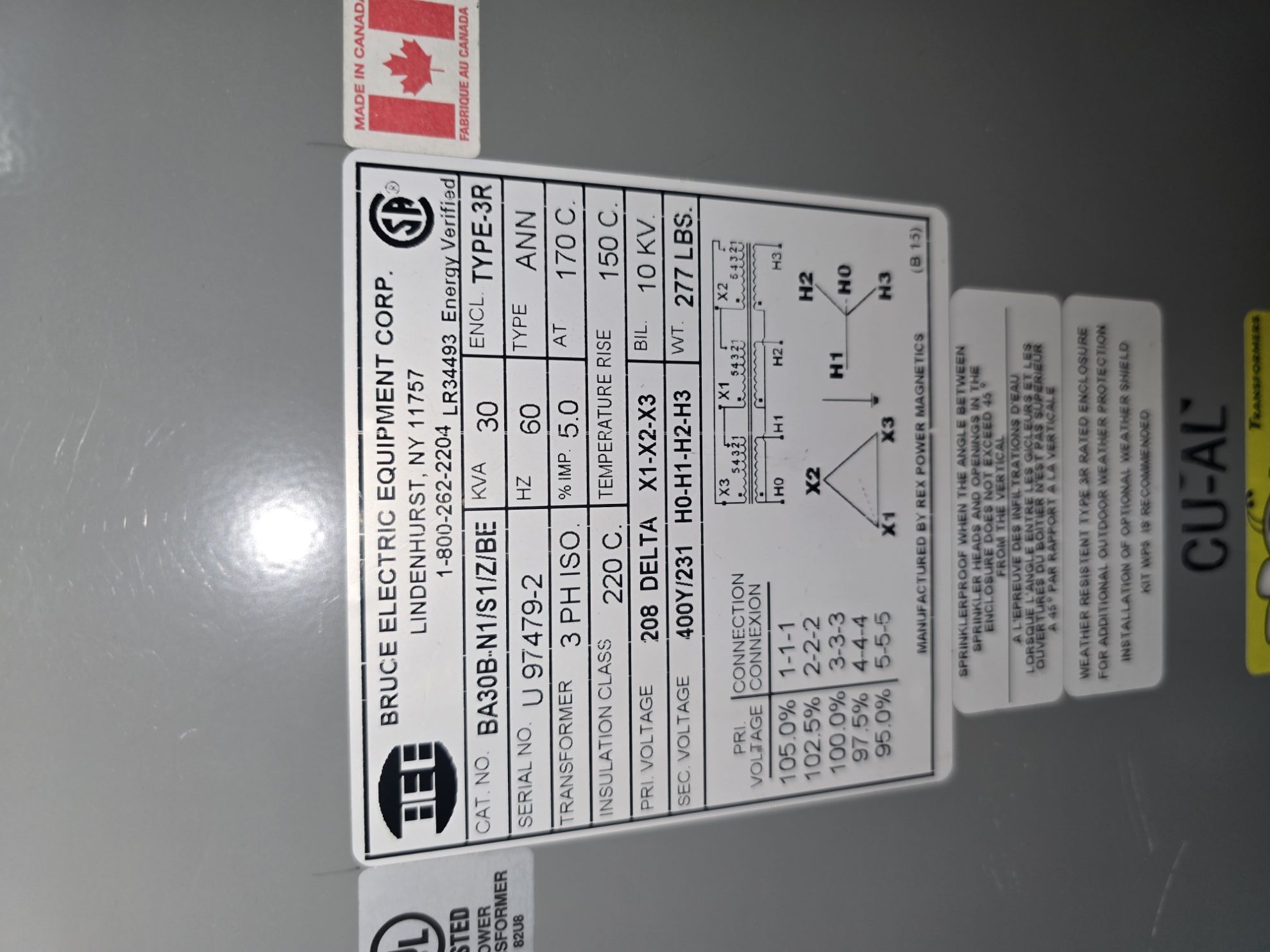 Bruce Electric Low Voltage Dry Type Transformer | 30 KVA 208-400Y/231 ...